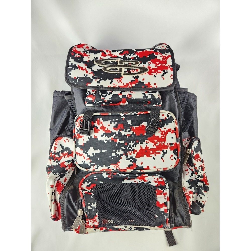 Boombah Superpack Baseball Softball Bat Bag Backpack Travel Camouflage Camo Red